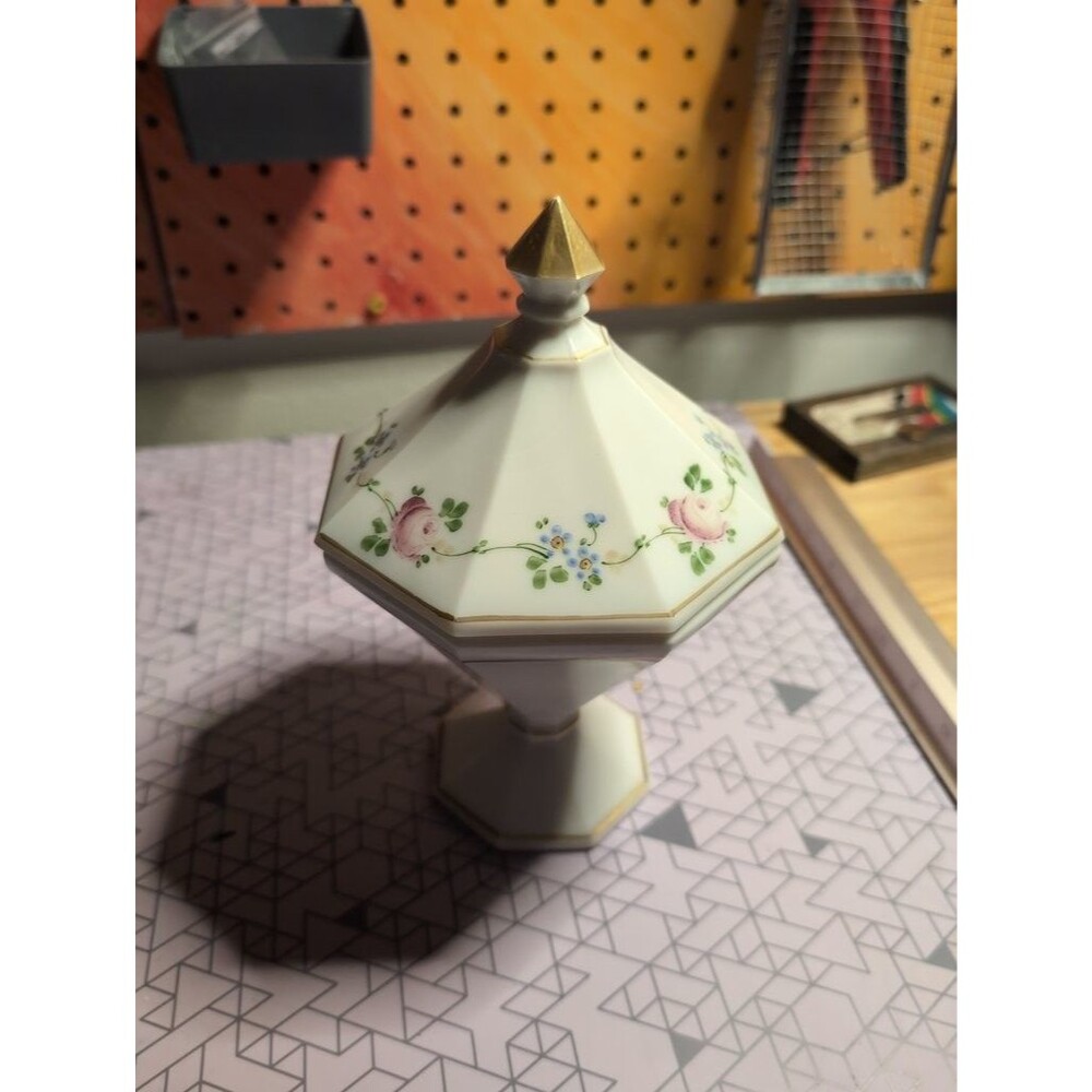 Vintage Porcelain Lidded Compote with Floral Design